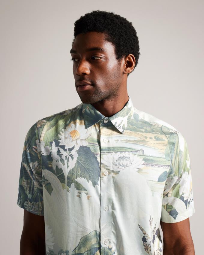 Chemises Ted Baker Short Sleeve Botanical Blanche Homme | ABD-08642283